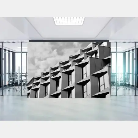 Fototapete geometrische fassade eines modernen gebäudes in grau – Pixers®