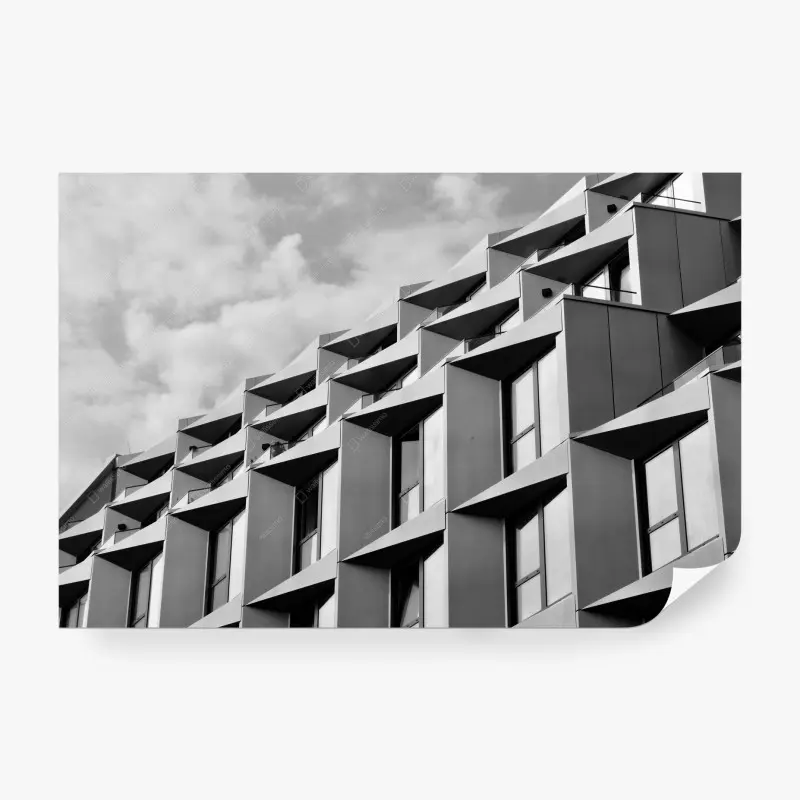Fototapete geometrische fassade eines modernen gebäudes in grau