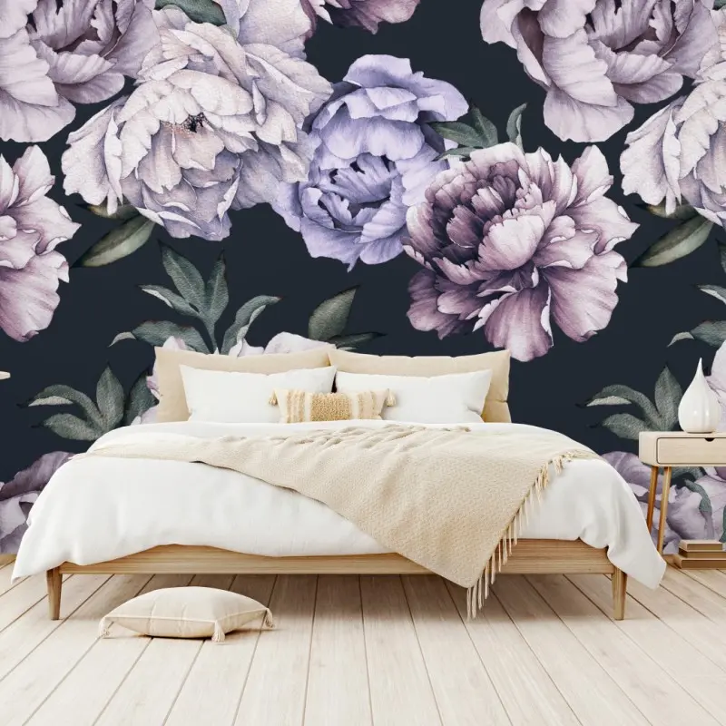 Fototapete lavendel pfingstrose aquarell blumenmuster