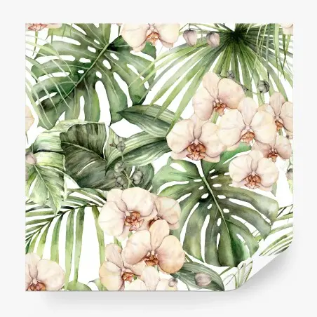 Fototapete zarte aquarell orchideen und tropische blätter – Pixers®