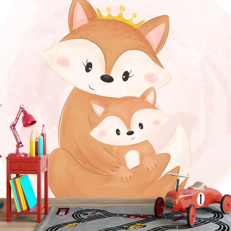 Fototapete illustration von mutter und baby fuchs für kinderzimmer