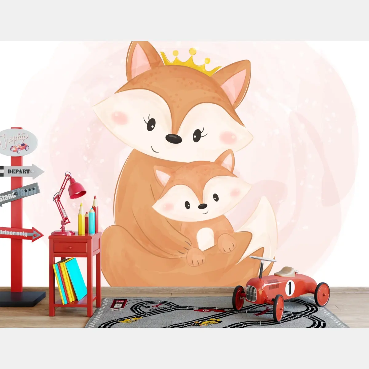 Fototapete illustration von mutter und baby fuchs für kinderzimmer – Pixers®