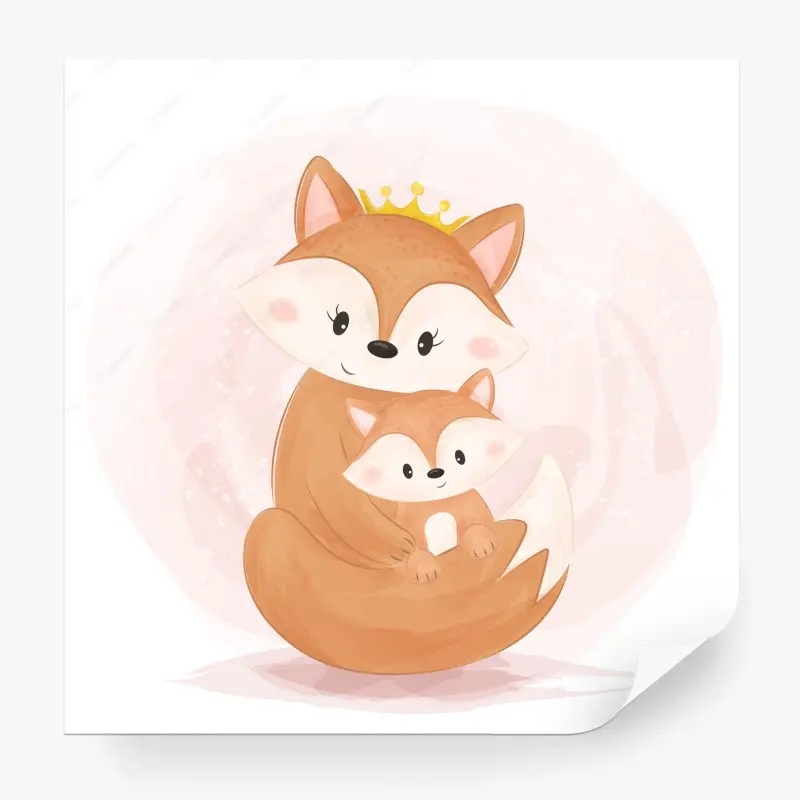 Fototapete illustration von mutter und baby fuchs für kinderzimmer