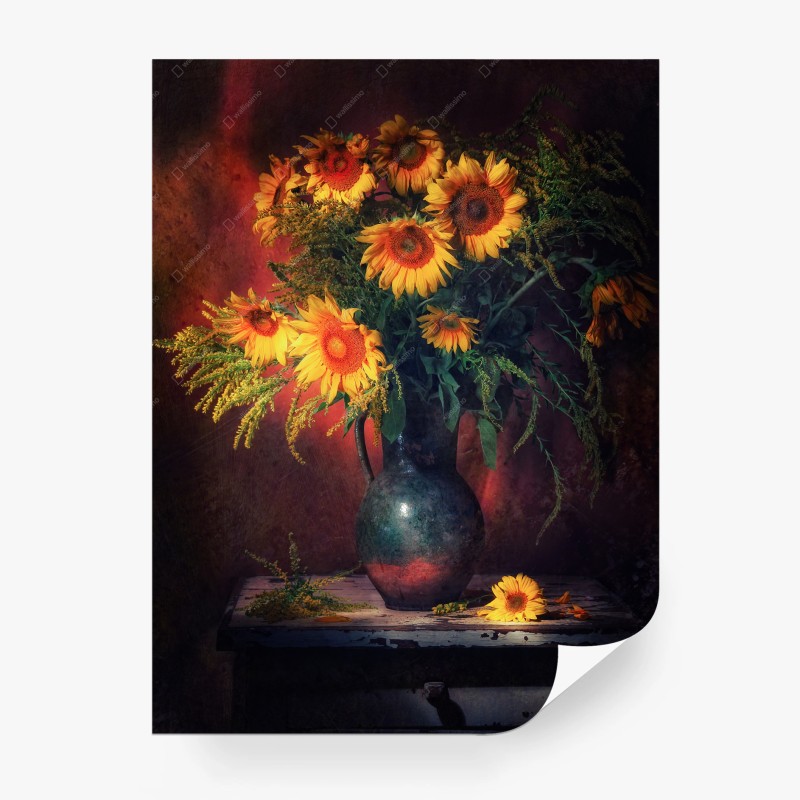 Fototapete goldene sonnenblumen in vintage-vase
