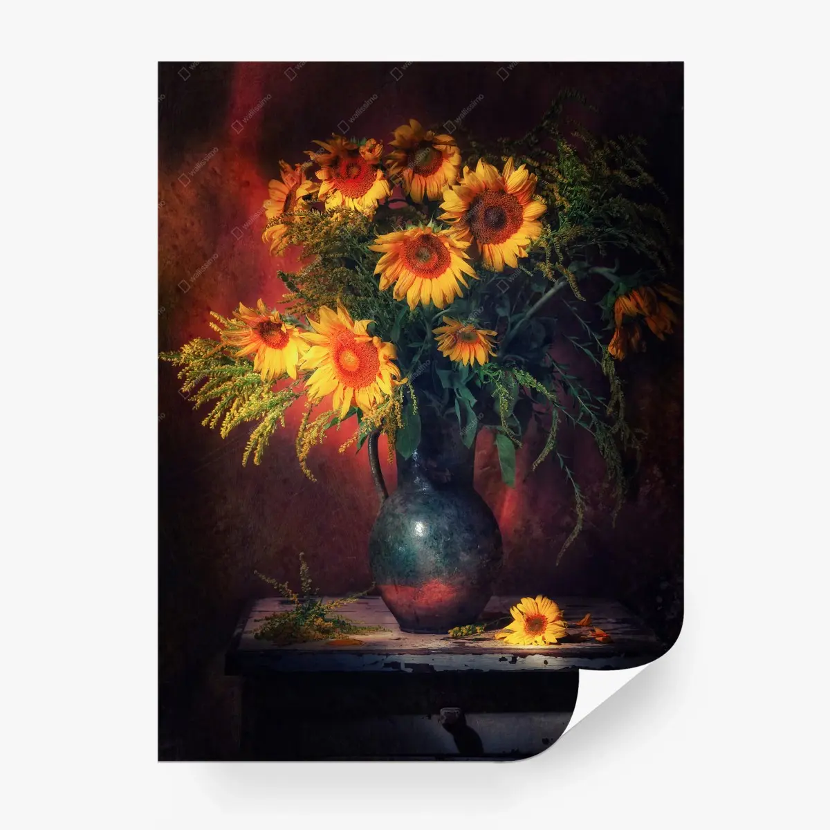 Fototapete goldene sonnenblumen in vintage-vase – Pixers®