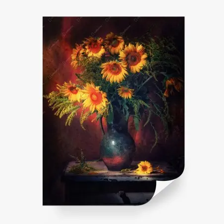 Fototapete goldene sonnenblumen in vintage-vase – Pixers®