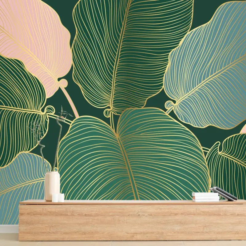 Fototapete luxuriöse botanische goldblatt-illustration