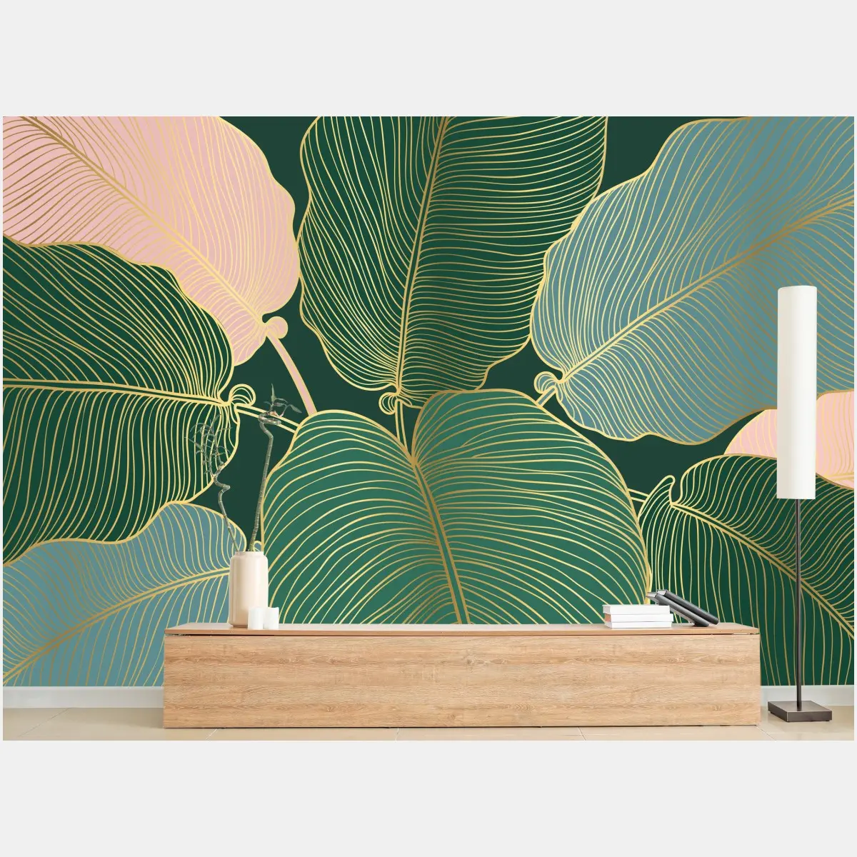 Fototapete luxuriöse botanische goldblatt-illustration – Pixers®
