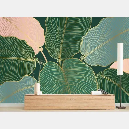 Fototapete luxuriöse botanische goldblatt-illustration – Pixers®