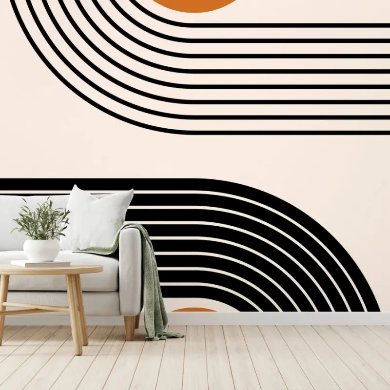 Fototapete retro geometrisches motiv mit orangen kreisen