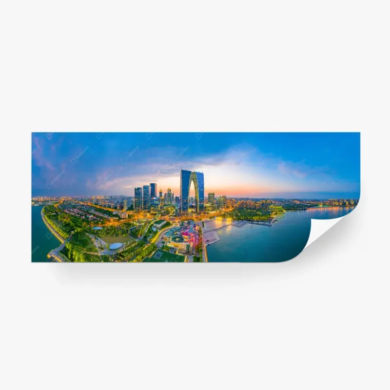 Fototapete panoramablick auf die stadt bei dämmerung