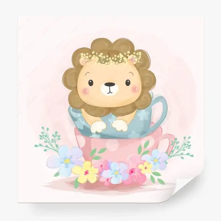 Fototapete süßer löwe in teetasse fürs kinderzimmer – Pixers®