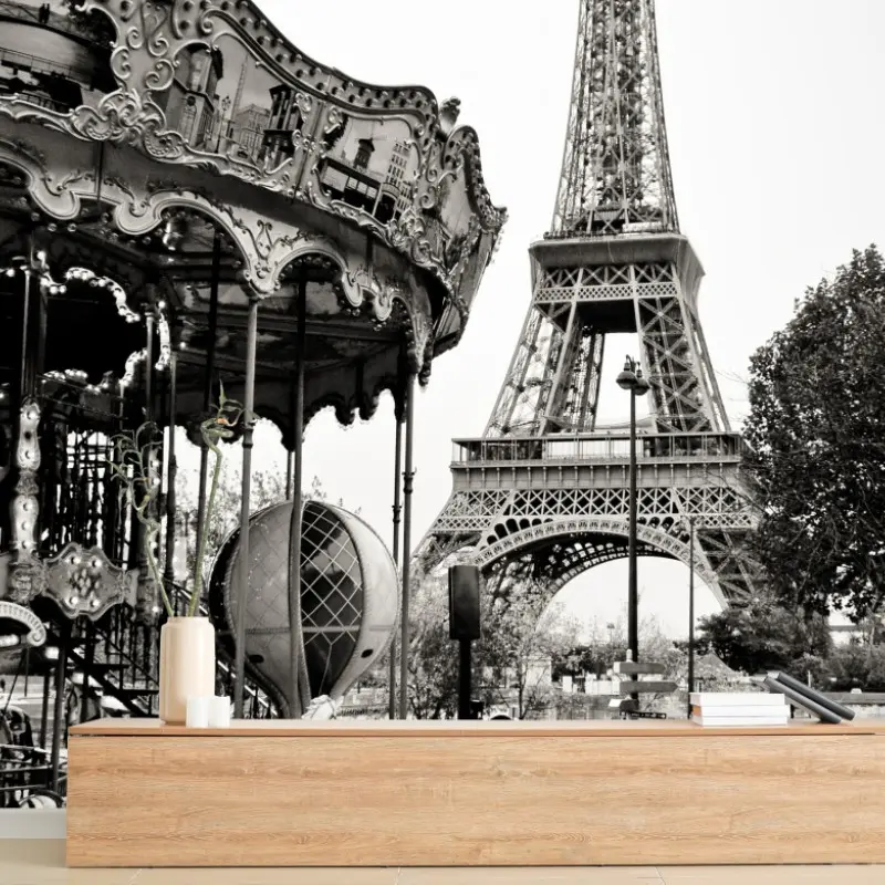 Fototapete Eiffelturm und karussell in Paris