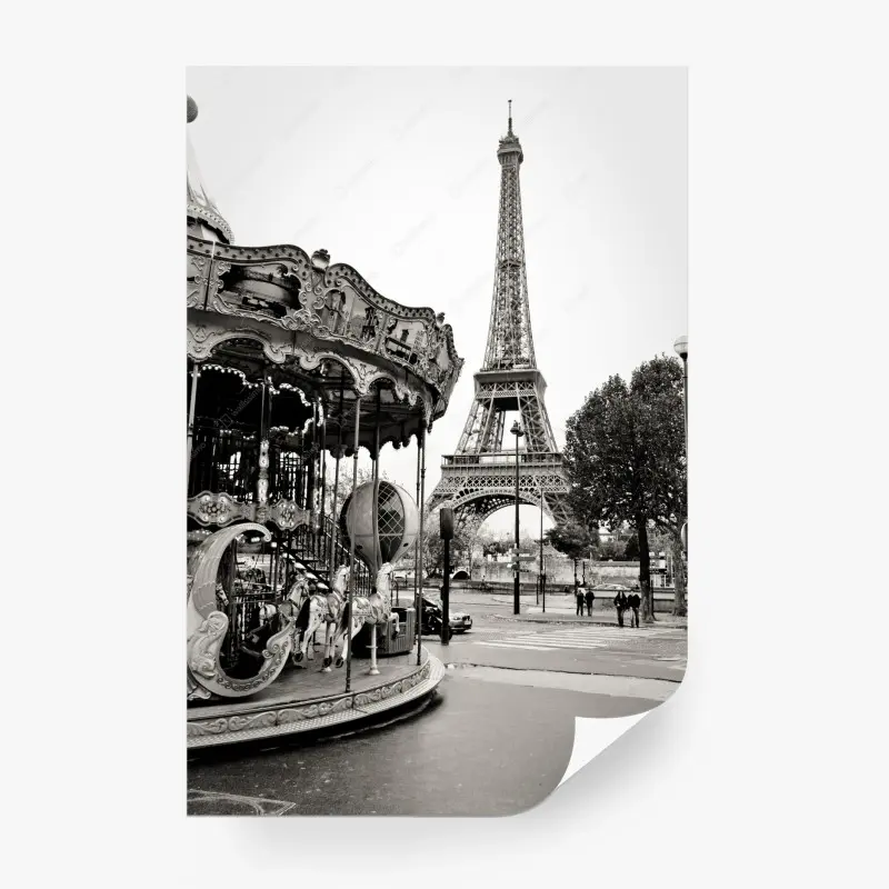 Fototapete Eiffelturm und karussell in Paris