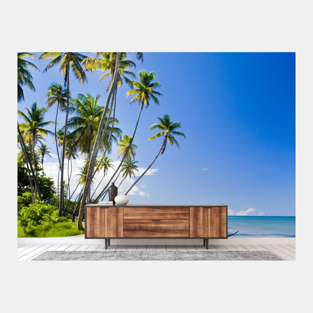 Fototapete tropischer palmenstrand unter blauem himmel – Pixers®
