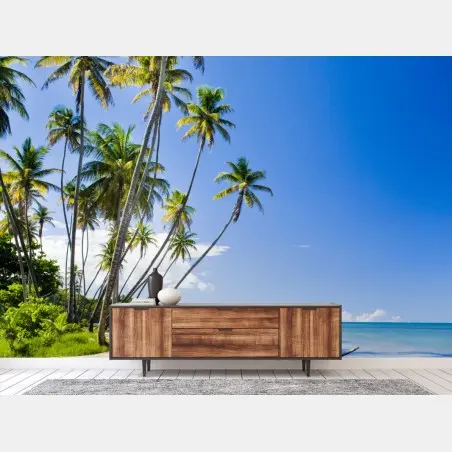 Fototapete tropischer palmenstrand unter blauem himmel – Pixers®