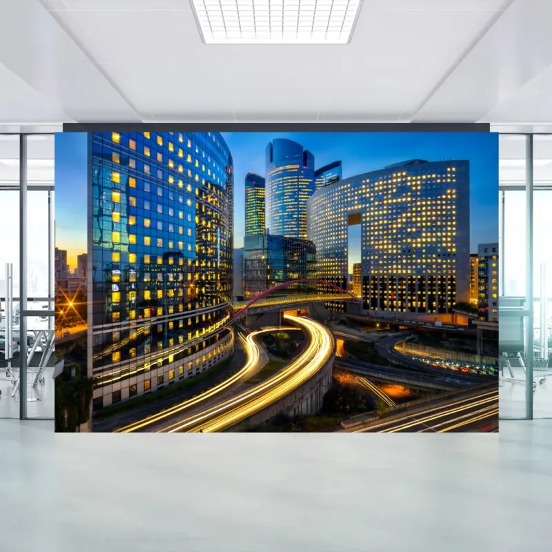Fototapete moderne stadtsilhouette bei dämmerung