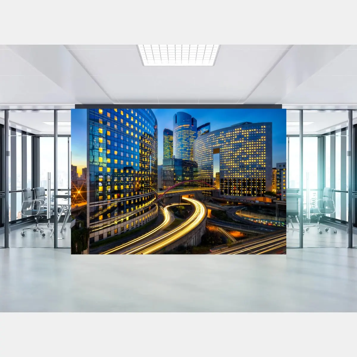 Fototapete moderne stadtsilhouette bei dämmerung – Pixers®