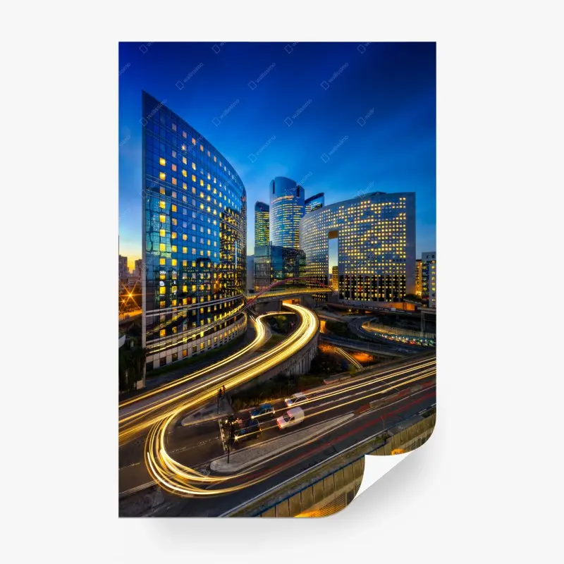 Fototapete moderne stadtsilhouette bei dämmerung