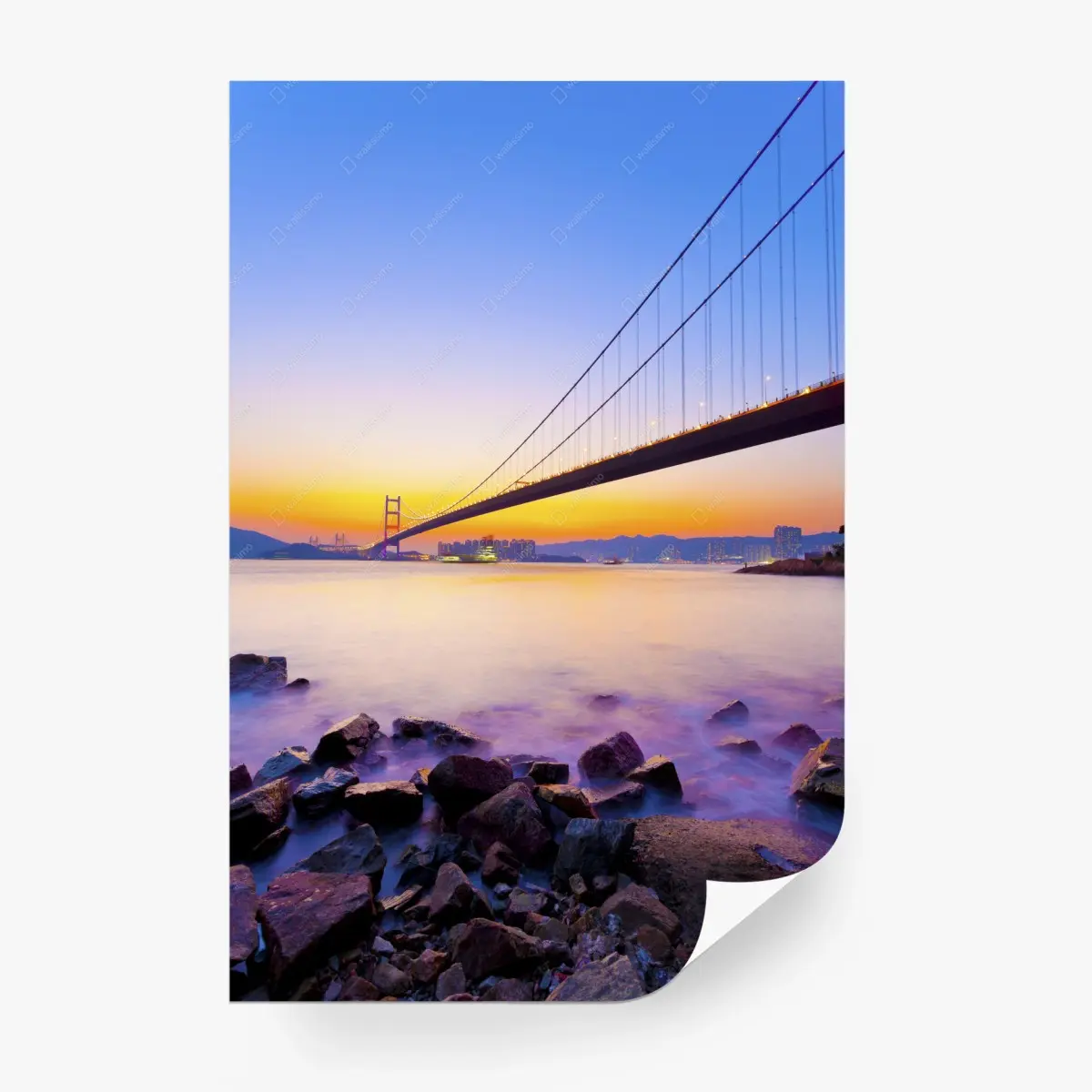 Fototapete goldener sonnenuntergang über hängebrücke – Pixers®
