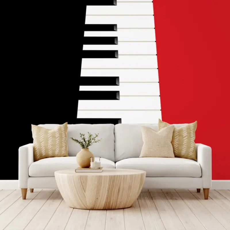 Fototapete schwarz-rotes klavier-tastatur motiv