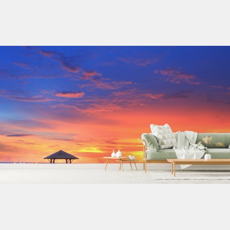 Fototapete mole bei sonnenuntergang am strand – Pixers®