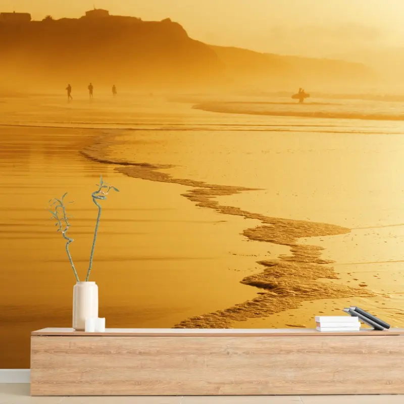 Fototapete goldener sonnenuntergang am strand von Sopelana