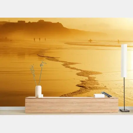 Fototapete goldener sonnenuntergang am strand von Sopelana – Pixers®