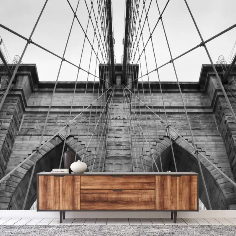 Fototapete perspektive der Brooklyn Bridge in monochrom