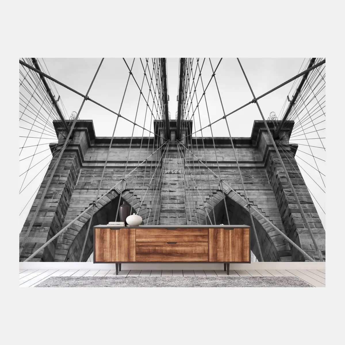 Fototapete perspektive der Brooklyn Bridge in monochrom – Pixers®