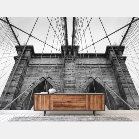 Fototapete perspektive der Brooklyn Bridge in monochrom – Pixers®