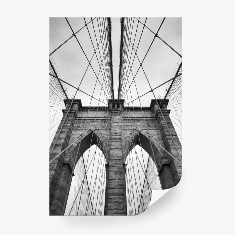 Fototapete perspektive der Brooklyn Bridge in monochrom