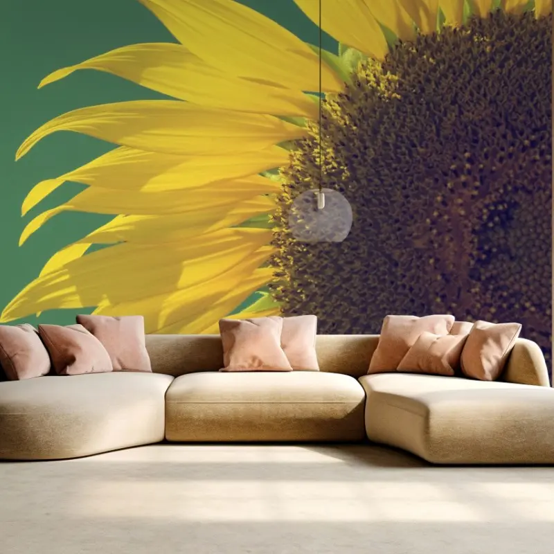 Fototapete strahlende sonnenblume vor vintage-himmel