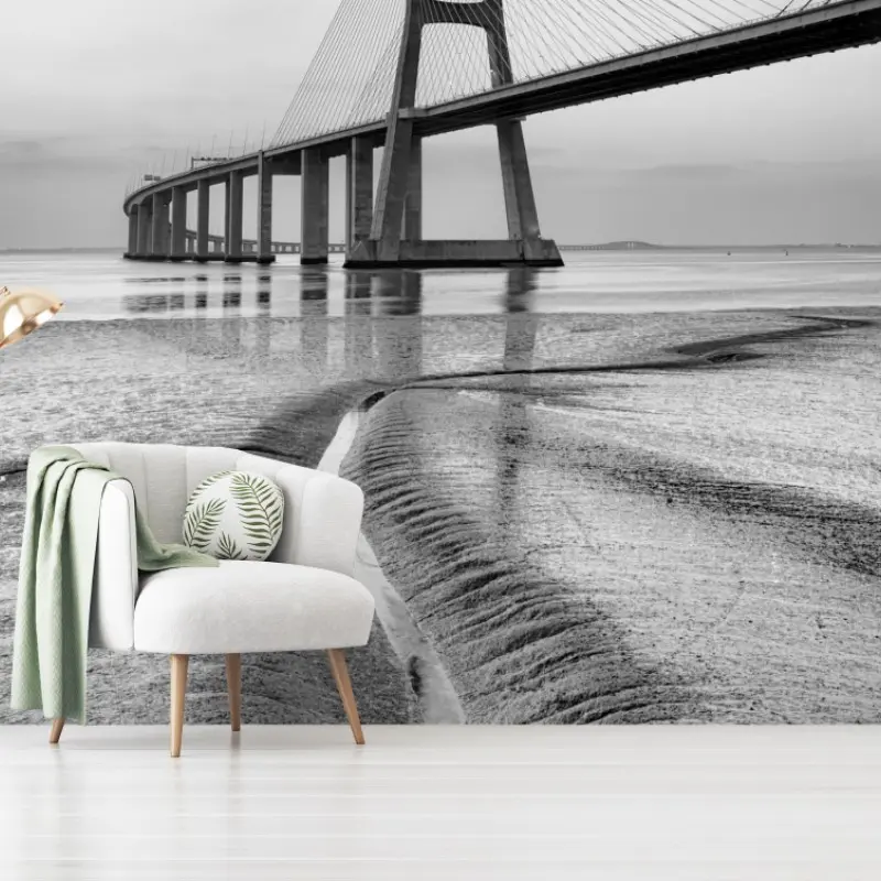Fototapete minimalistische seilbrücke in monochrom