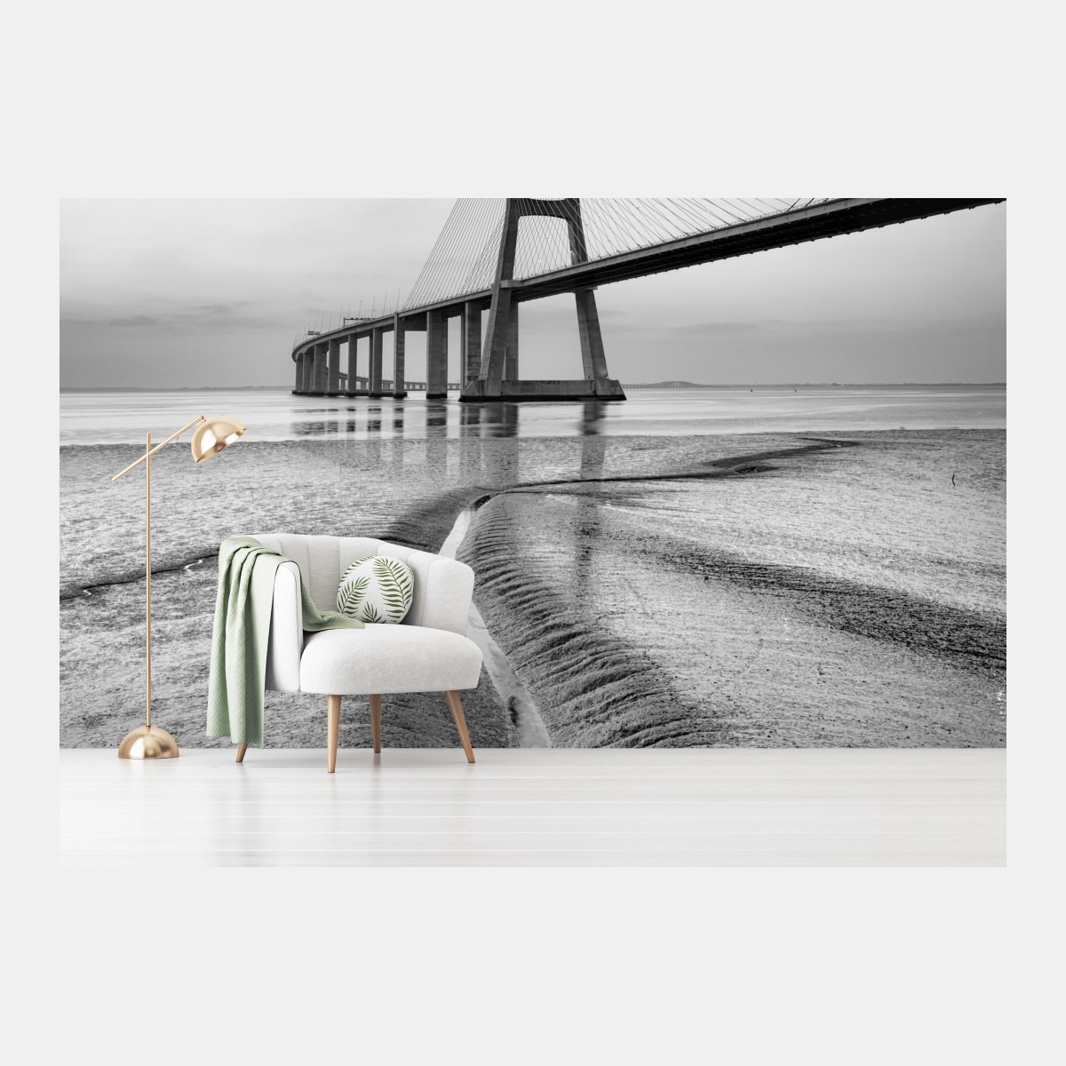 Fototapete minimalistische seilbrücke in monochrom – Pixers®