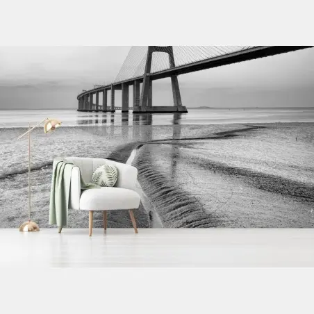 Fototapete minimalistische seilbrücke in monochrom – Pixers®