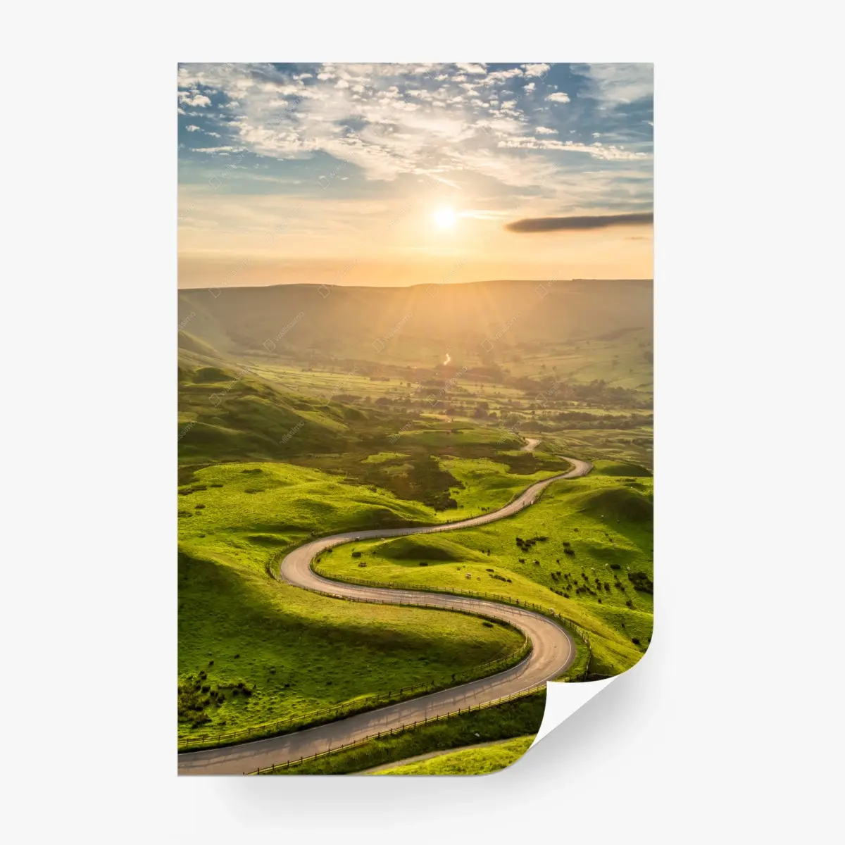 Fototapete goldener sonnenuntergang über einer geschwungenen landstraße – Pixers®
