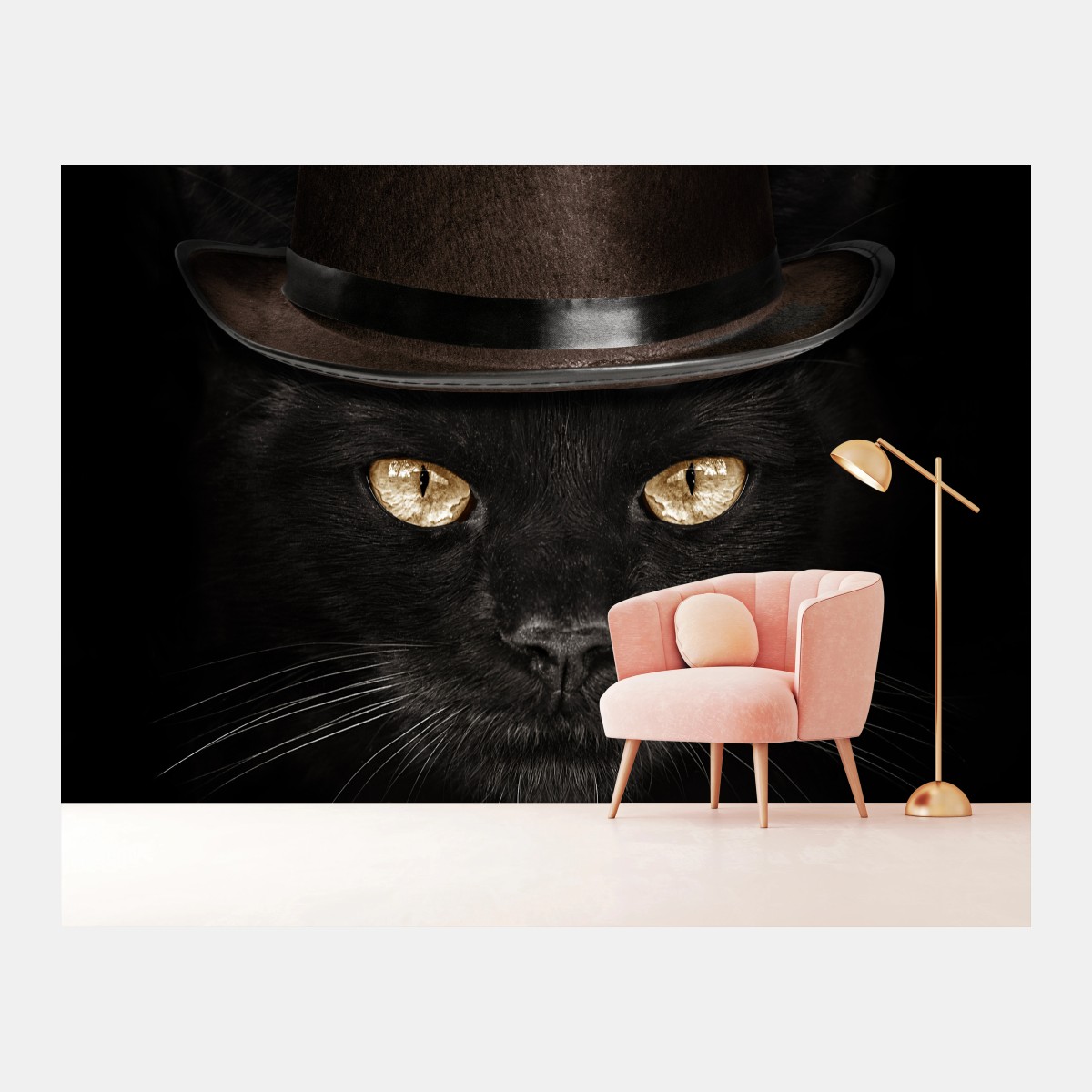 Fototapete elegante schwarze katze mit zylinder und fliege – Pixers®