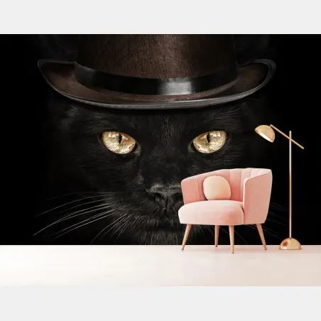 Fototapete elegante schwarze katze mit zylinder und fliege – Pixers®