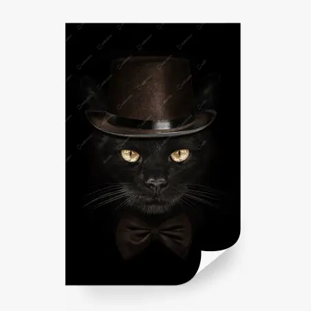 Fototapete elegante schwarze katze mit zylinder und fliege – Pixers®