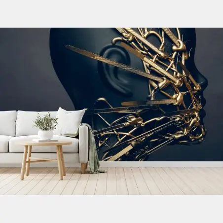 Fototapete goldene drahtskulptur auf schwarzer büste – Pixers®
