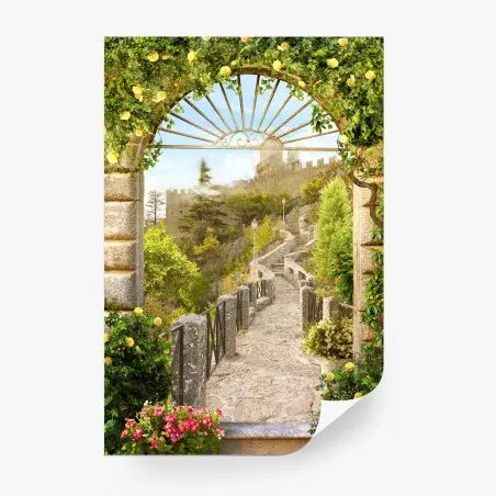 Fototapete sonniger gartenweg zum schloss – Pixers®