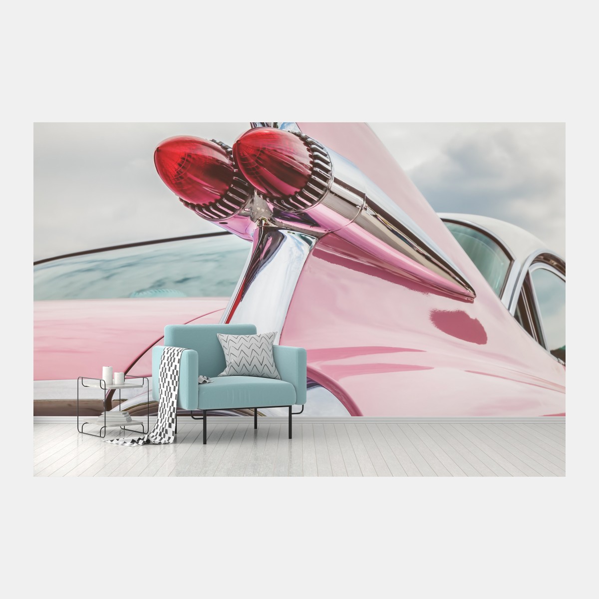 Fototapete rosa retro klassisches auto heckflosse – Pixers®