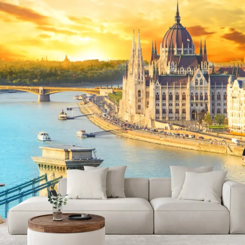 Fototapete sonnenuntergang über Budapest und der Kettenbrücke