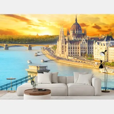 Fototapete sonnenuntergang über Budapest und der Kettenbrücke – Pixers®