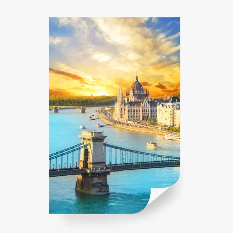 Fototapete sonnenuntergang über Budapest und der Kettenbrücke