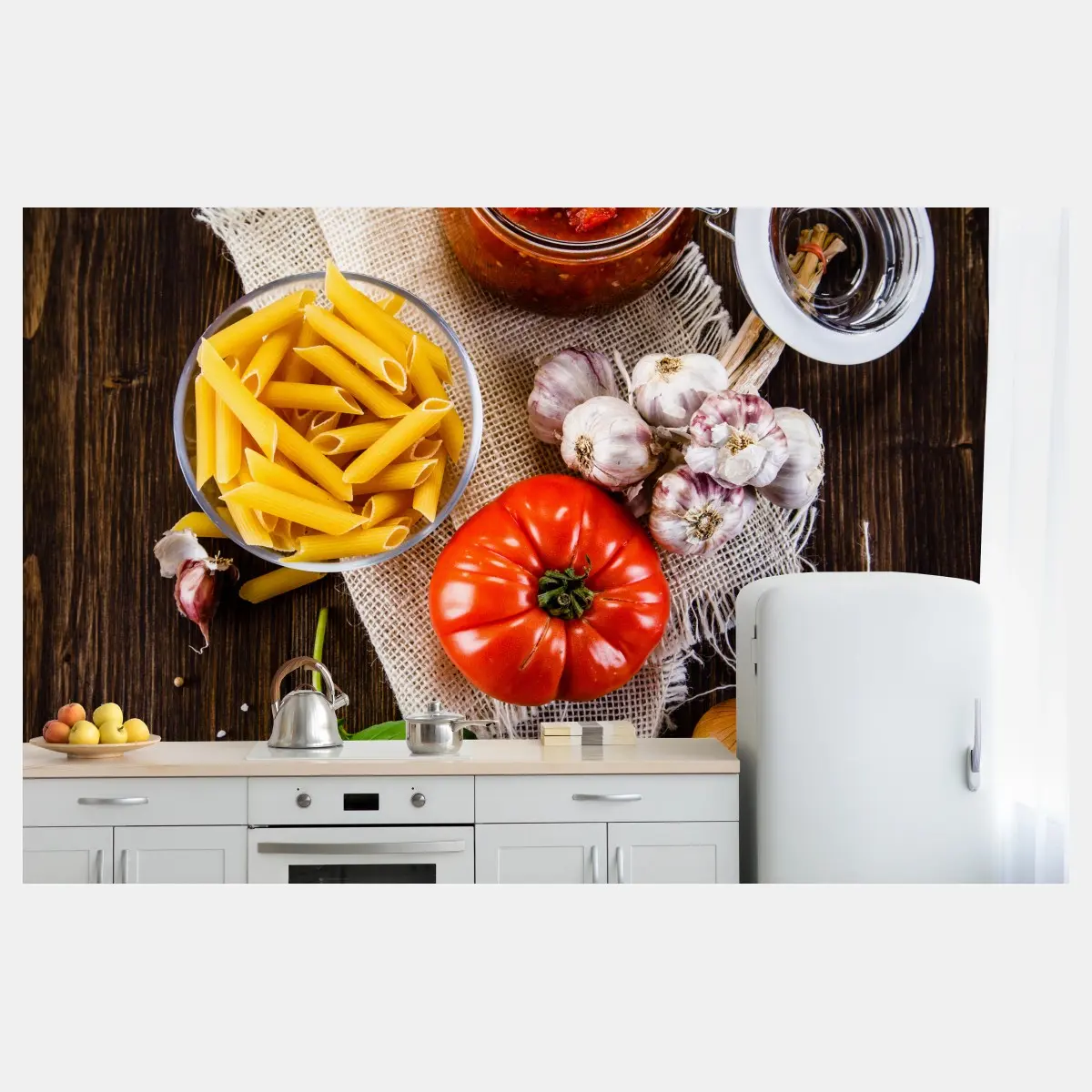 Fototapete rustikales italienisches pasta-arrangement – Pixers®