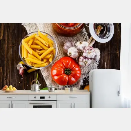 Fototapete rustikales italienisches pasta-arrangement – Pixers®