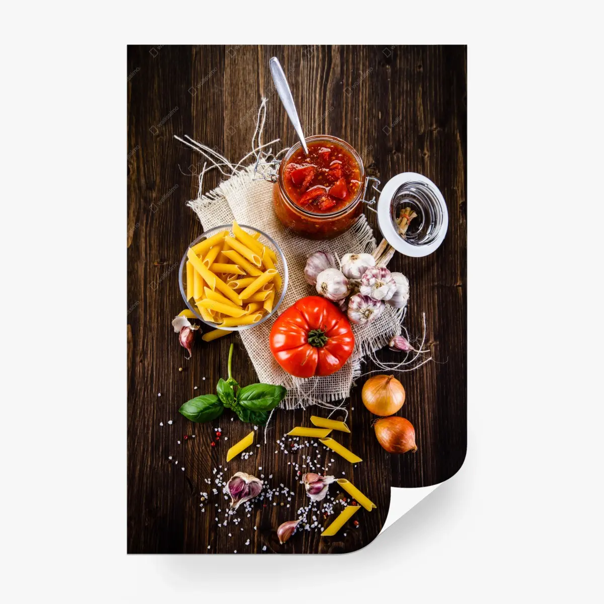 Fototapete rustikales italienisches pasta-arrangement – Pixers®