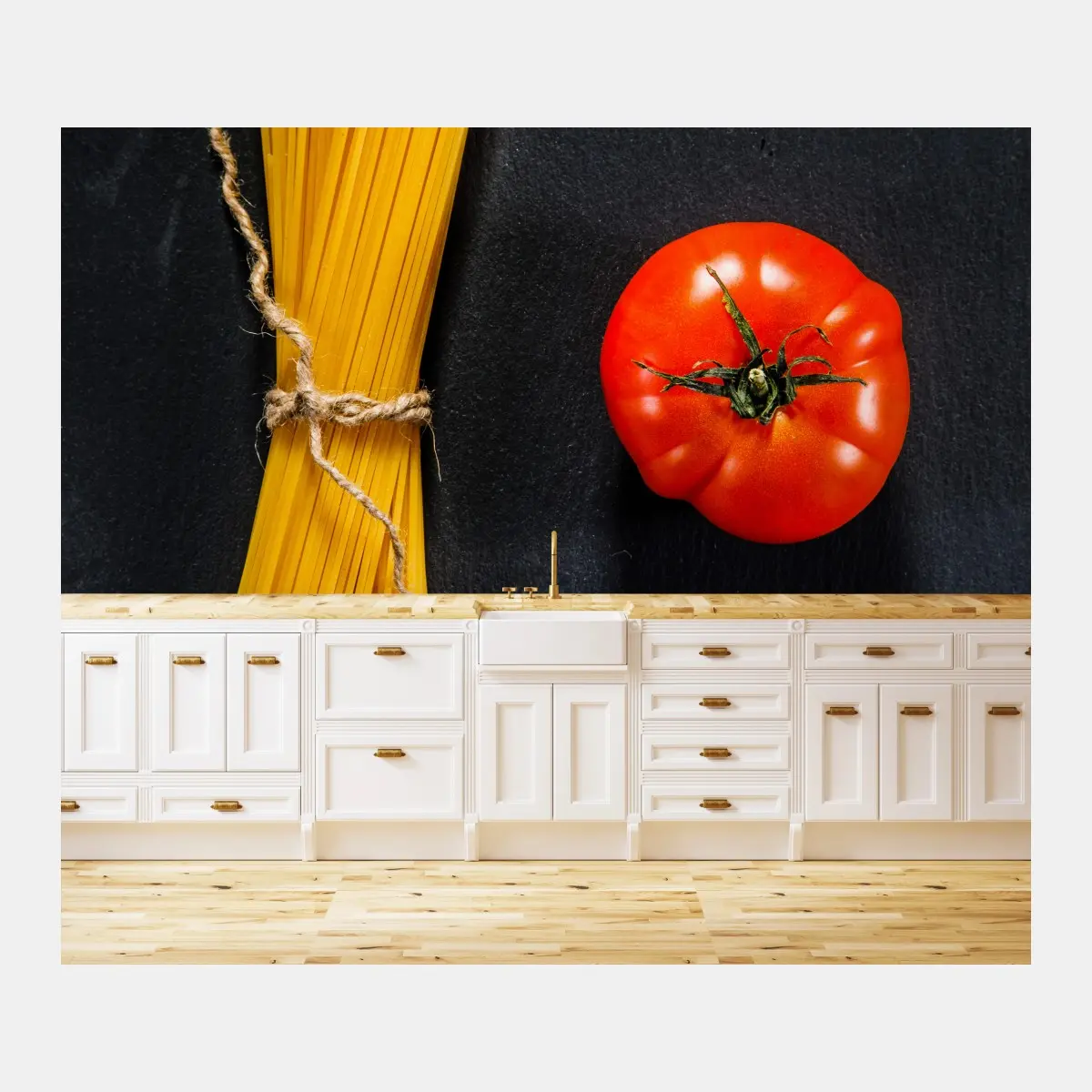 Fototapete minimalistische spaghetti- und tomatenkomposition – Pixers®